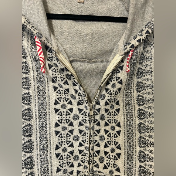 Anama Navy Blue & White Geometric Print High Low Hem Zip Up Hoodie - Picture 6 of 16